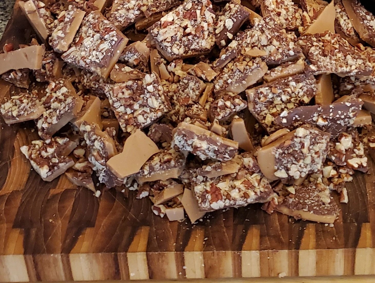 Handmade chocolate and pecan English toffee